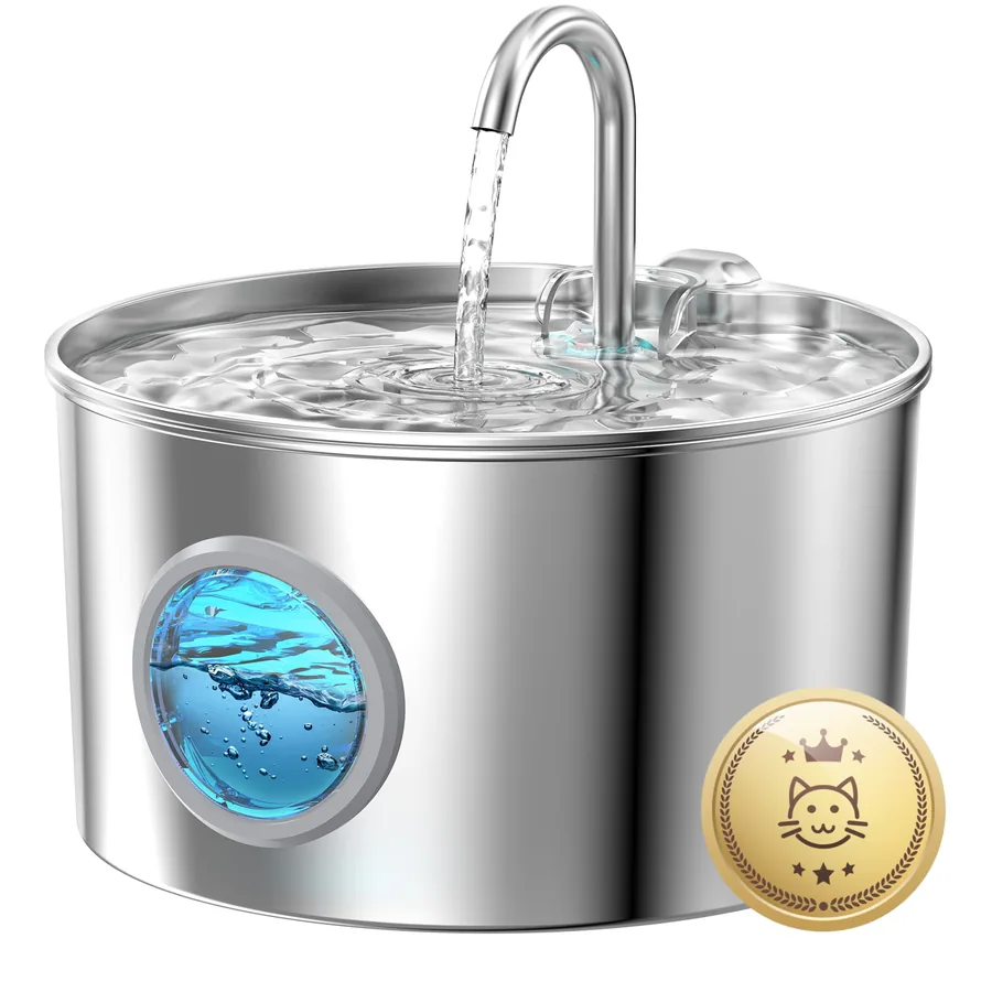 Fuente de agua de acero inoxidable 2,2 L con ventana de nivel