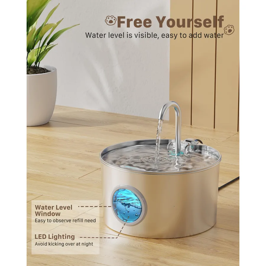 Fuente de agua de acero inoxidable 2,2 L con ventana de nivel — imagen 3
